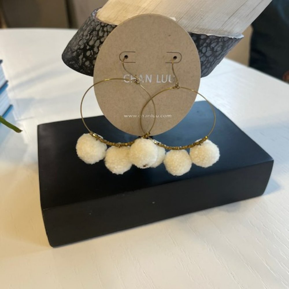 Chan Luu Hoop Earrings with Ivory Poofs